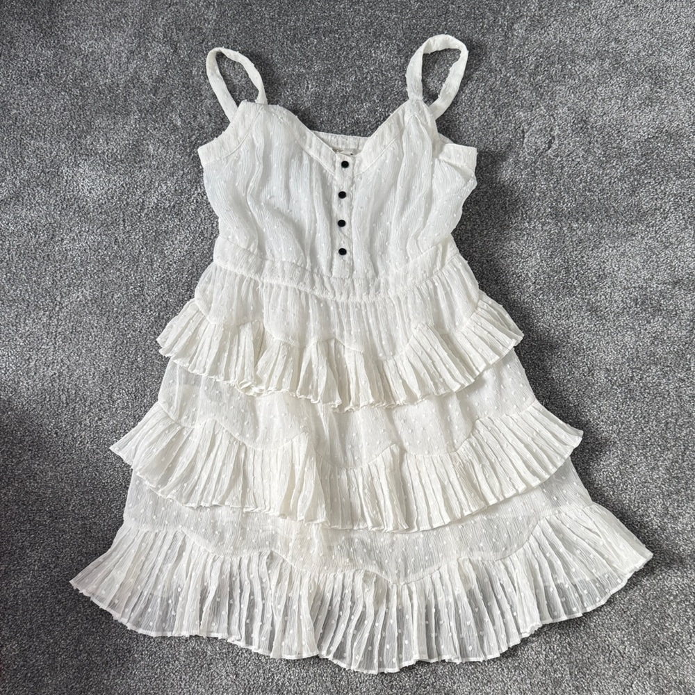 Maje Textured White Blouse with Black Buttons